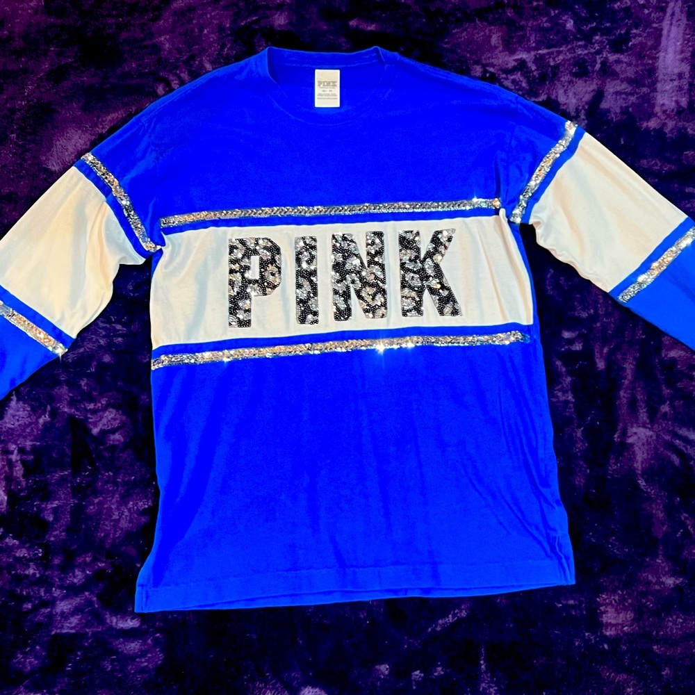 Victoria Secret Pink XS Small Oversized Long Sleeve Leopard Print Bling Shirt